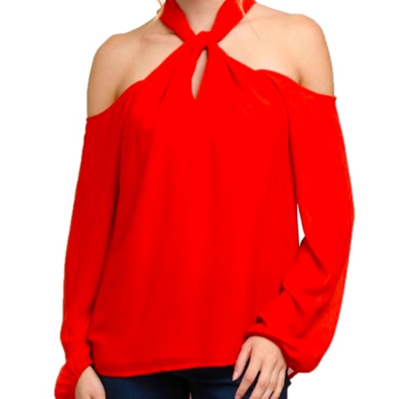Vici Tops - NWT VICI Red Cold Shoulder Blouse